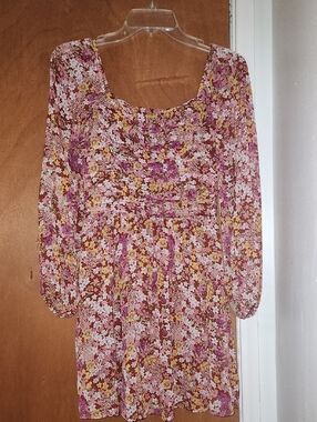 Crystal Doll Floral Long Sleeve Midi Dress Size Small